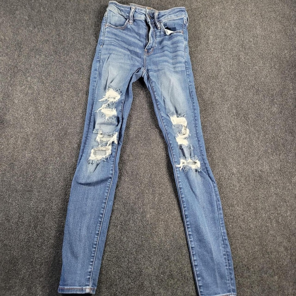 American Eagle Ne(x)t Level Stretch High Waisted Skinny Distressed Jeans Blue 2L